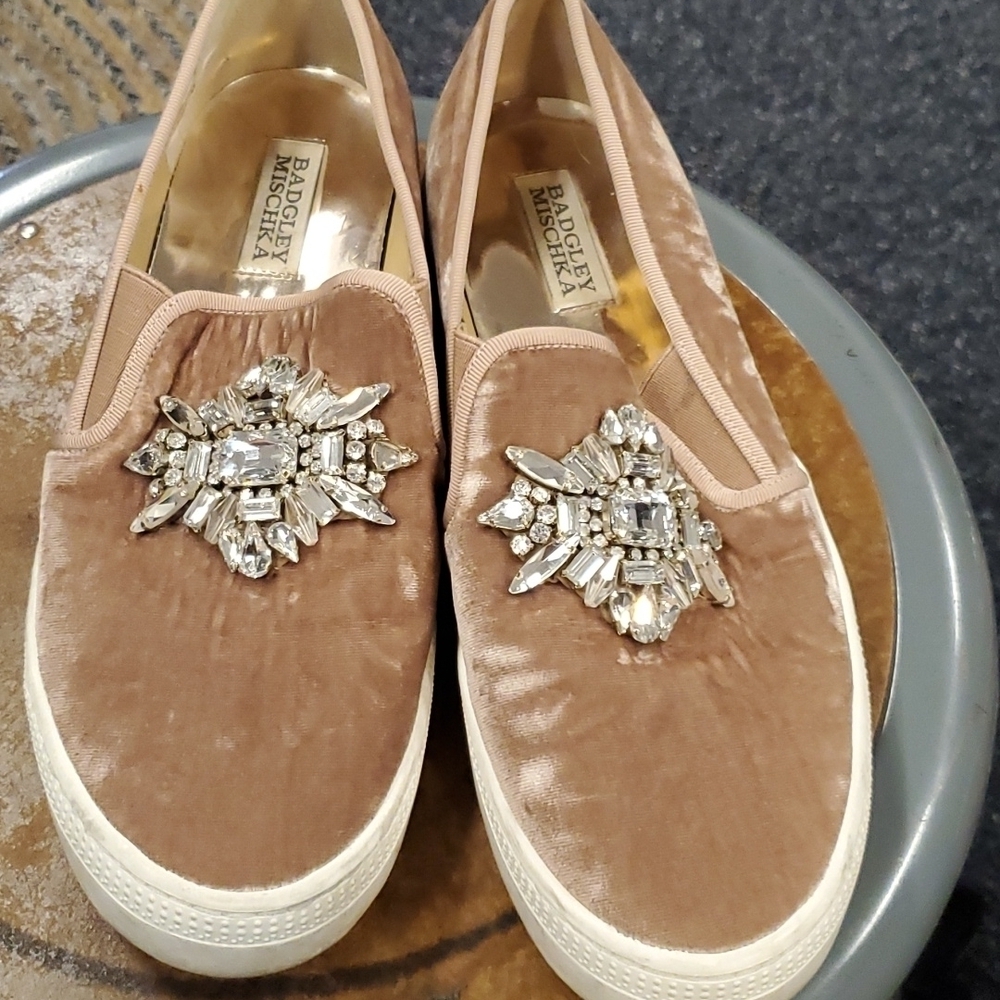 Badgley Mischka Pink Velvet Slider Sneakers SZ 8.5